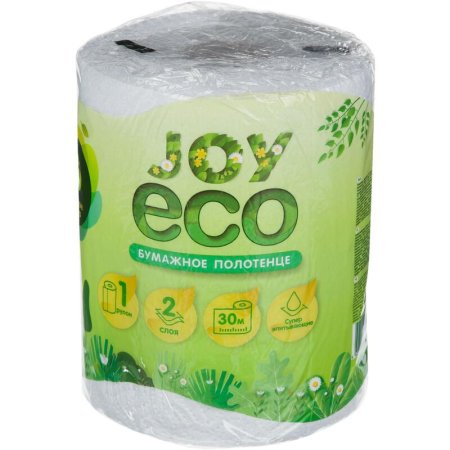 Полотенца бумажные Joy Eco 2-слойные белые 1 рулон по 30 метров