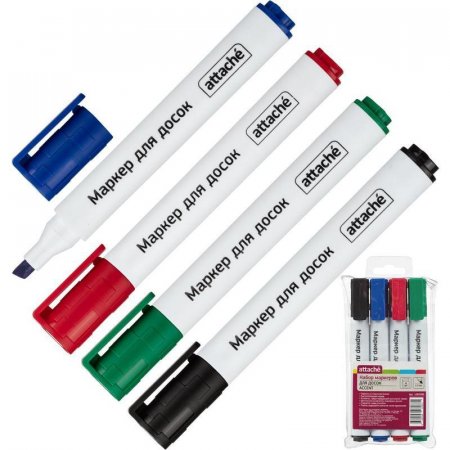 Набор маркеров для досок Attache Accent 4 цвета (скошенный наконечник, толщина линии 1-5 мм)