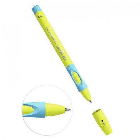 Ручка шариковая Stabilo LeftRight для левшей синяя (желто-голубой корпус, толщина линии 0.45 мм)