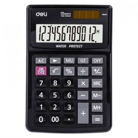 Калькулятор настольный Deli EM04031 12-разрядный черный 150x128x42 мм