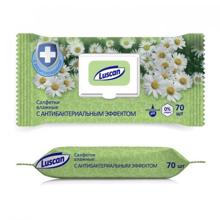 Влажные салфетки антибактериальные Luscan 70 штук в упаковке