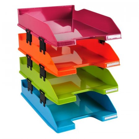 Лотки для бумаг горизонтальные Exacompta этажерка в наборе 4 лотка и 12 монтажных клипс