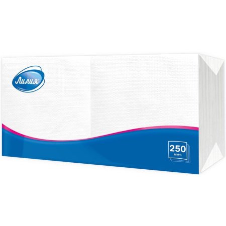 Салфетки бумажные Лилия 24х24 см белые 1-слойные 250 шт в упаковке