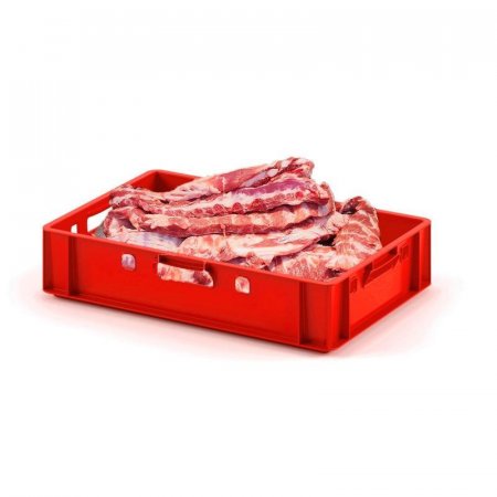 Ящик (лоток) мясной из полиэтилена 600x400x120 мм красный морозостойкий ударопрочный