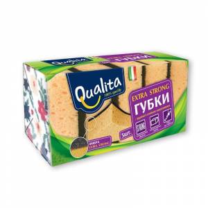 Губки для мытья посуды Qualita Extra Strong поролоновые 193x100x68 мм (5 штук в упаковке)