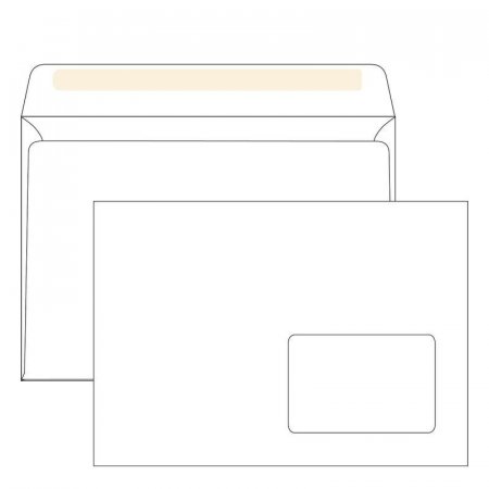 Конверт Packpost С5 80 г/кв.м белый декстрин с правым окном (1000 штук в упаковке)