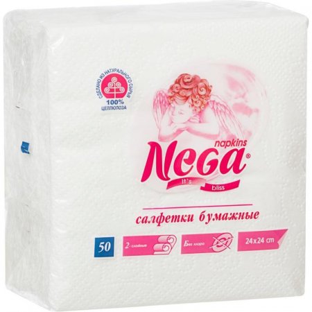 Салфетки бумажные Nega 24x24 см белые 2-слойные 50 штук в упаковке