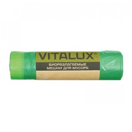 Мешки для мусора на 30 л Vitalux Bio зеленые (биополимер, 10 мкм, в  рулоне 20 шт, 50x60 см)
