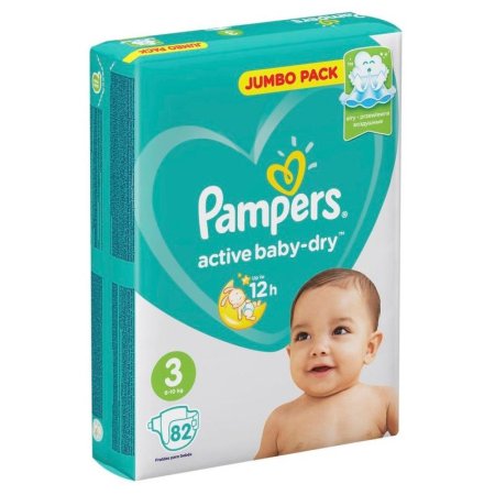 Подгузники Pampers Active Baby-Dry размер 3 (M) 6-10 кг (82 штуки в упаковке)