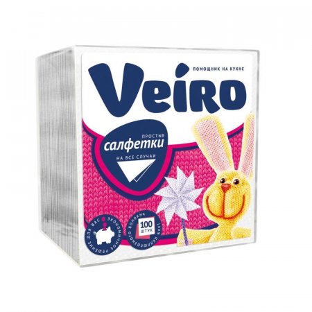 Салфетки Veiro белые 1-слойные 24х24 см 100 штук в упаковке