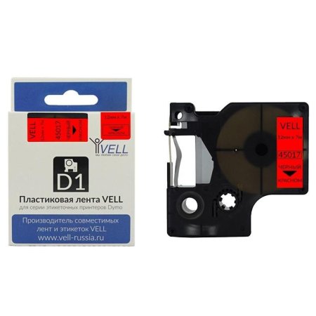 Картридж Vell VL-D-S0720570/45017 для принтера этикеток (12 мм x 7 м,  цвет ленты красный, шрифт черный)