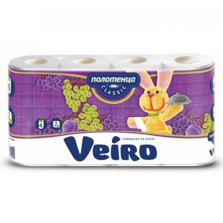 Полотенца бумажные Veiro Classic с тиснением двухслойные (4 рулона по 12,5 метра)