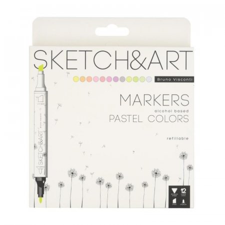 Набор маркеров Sketch&Art двухсторонних 12 пастельных цветов (толщина линии 3 мм)