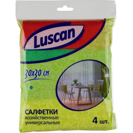 Салфетки хозяйственные Luscan микрофибра 30х30 см 220 г/кв.м 4 штуки в  упаковке