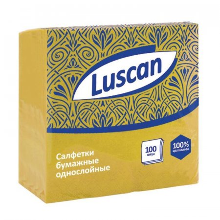 Салфетки бумажные Luscan 1-слойные (24x24 см, желтые, 100 штук в упаковке)