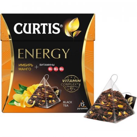 Чай Curtis Energy черный с манго и имбирем 15 пакетиков-пирамидок