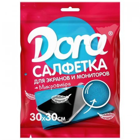 Салфетка хозяйственная Dora микрофибра 30х30 см синяя