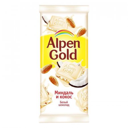 Шоколад  Alpen Gold белый с миндалем и кокосовой стружкой 85 г