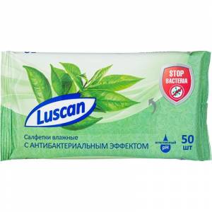 Влажные салфетки антибактериальные Luscan 50 штук в упаковке