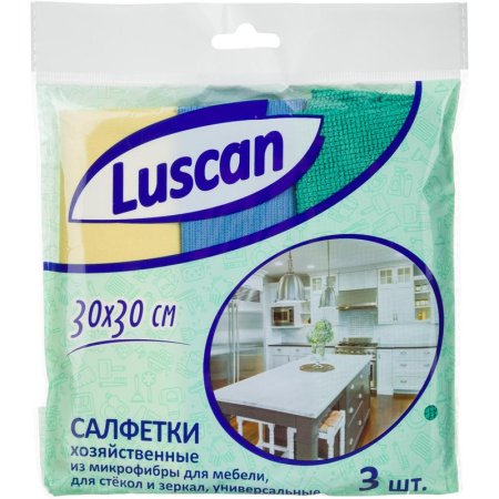 Салфетки хозяйственные Luscan микрофибра 30х30 см 200 г/кв.м 3 штуки в  упаковке