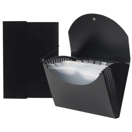 Папка-картотека пластиковая Комус А4 черная (303x35x216 мм, 12  отделений)