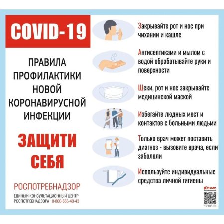 Информационный стенд-плакат COVID-19 Правила профилактики новой инфекции Защити себя (470x430 мм)