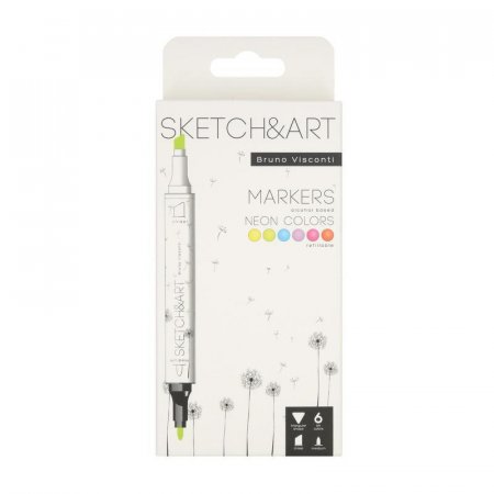Набор маркеров Sketch&Art двухсторонних 6 неоновых цветов (толщина линии 3 мм)
