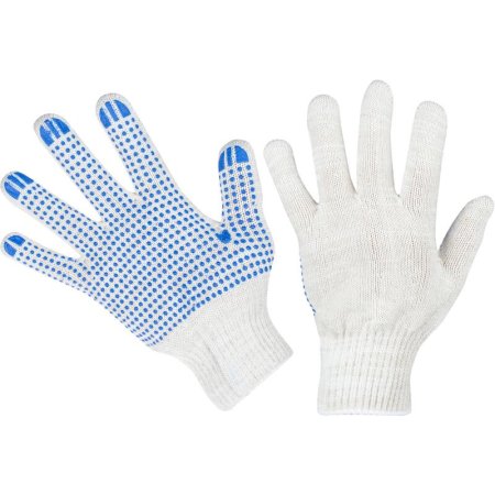 Перчатки рабочие защитные хлопок с ПВХ покрытием белые (точка, 6 нитей,  10 класс, размер 8-9 (M), 10 пар в упаковке)