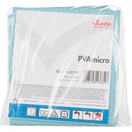 Салфетка хозяйственная Vileda Professional ПВА Микро 35х38 см голубая 5 штук в упаковке (артикул производителя 143590)
