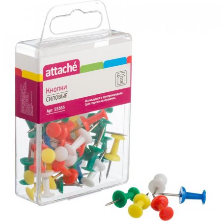 Кнопки силовые цветные, 11мм, 30 штук в упаковке Attache