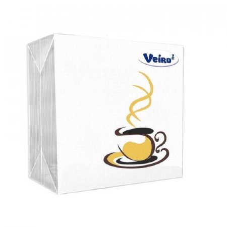 Салфетки бумажные Veiro «Кофе» (1-слойные, 24x24 см, белые с рисунком, 50 штук в упаковке)