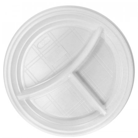 Тарелка одноразовая пластиковая 3-х секционная 205 мм белая 100 штук в упаковке Комус Эконом