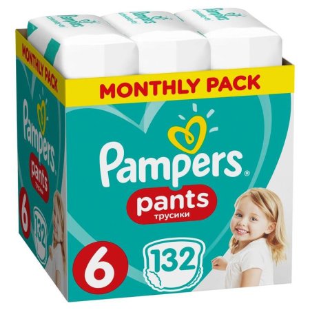 Подгузники-трусики Pampers Pants размер 6 (XXL) 15+ кг (132 штуки в упаковке)