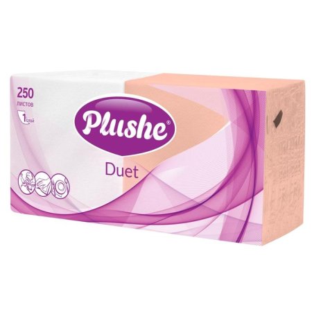 Салфетки бумажные Plushe Duet 24х24 см в ассортименте 1-слойные 250 штук  в упаковке