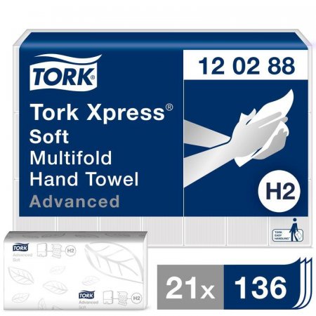 Полотенца бумажные листовые Tork Advanced H2 120288 M-сложения 2-слойные 21 пачка по 136 листов