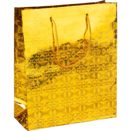 Пакет подарочный голографический золотистый (21х18х8 см)