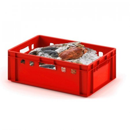 Ящик (лоток) мясной из полиэтилена 600x400x200 мм красный морозостойкий ударопрочный