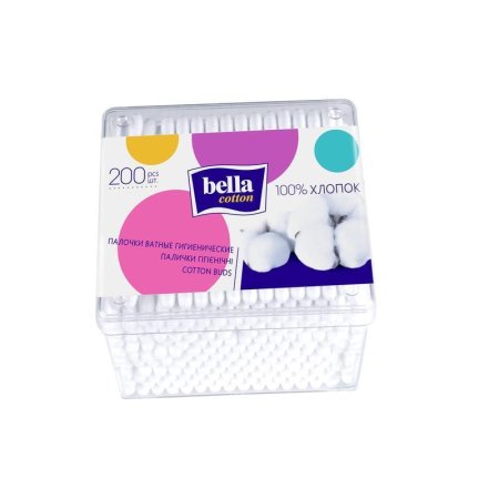 Палочки ватные Bella cotton 200 штук в упаковке (пластиковая коробка)