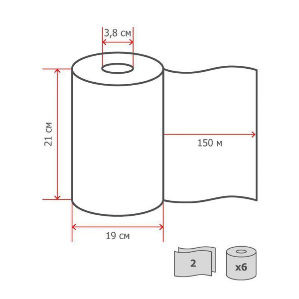 Полотенца бумажные в рулонах Jasmin 1-слойные 6 рулонов по 160 м  (артикул производителя П160201)