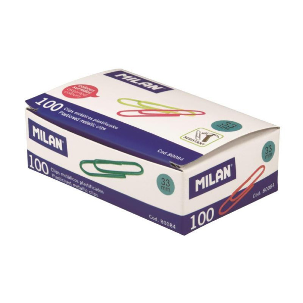 Скрепки Milan цветные металлические с полимерным покрытием 33 мм (100 штук в упаковке)