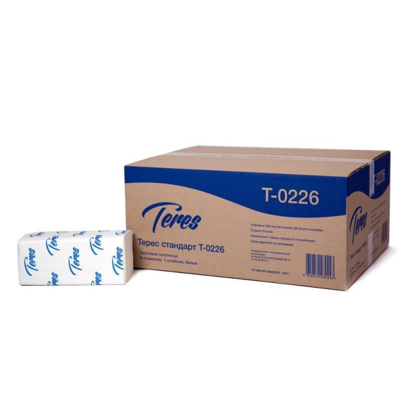 Полотенца бумажные листовые Терес Стандарт Т-0226 V-сложения 1-слойные 20 пачек по 200 листов