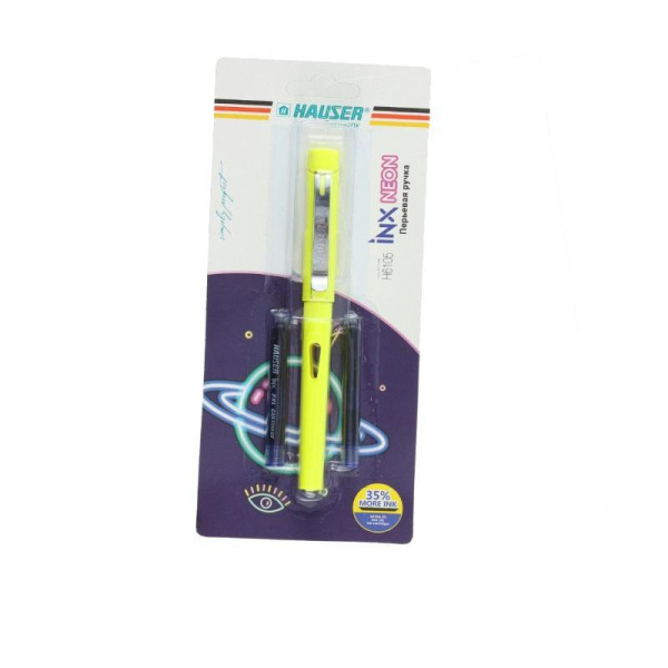 Ручка перьевая Hauser Neon чернил синий цвет корпуса желтый (два   картриджа в упаковке)