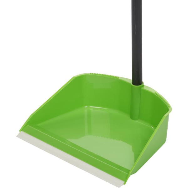 Совок для мусора с резиновой кромкой Idea М 5194 пластиковый зеленый  (ширина рабочей части 25 см, длина ручки 80 см)