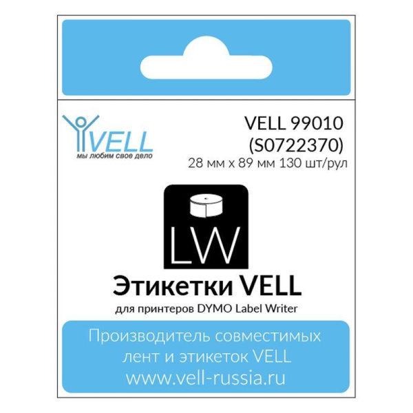 Картридж Vell VL-D-99010/S0722370 для принтера этикеток (28 мм x 89 мм,  цвет ленты белый, шрифт черный)