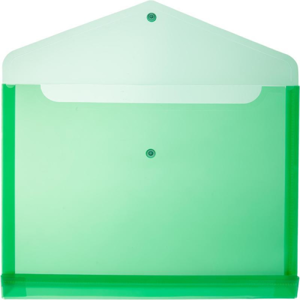 Папка-конверт на кнопке Attache А4 зеленая 180 мкм (с горизонтальным с  расширением, 5 штук в упаковке)