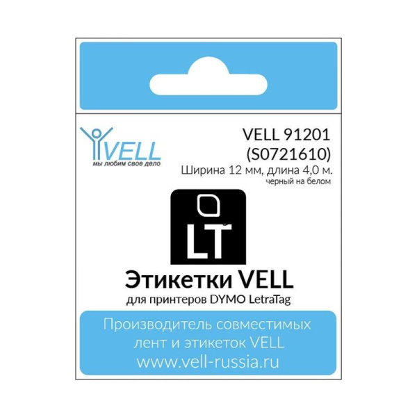 Картридж Vell VL-D-91201/S0721610 для принтера этикеток (12 мм x 4 м,  цвет ленты белый, шрифт черный)
