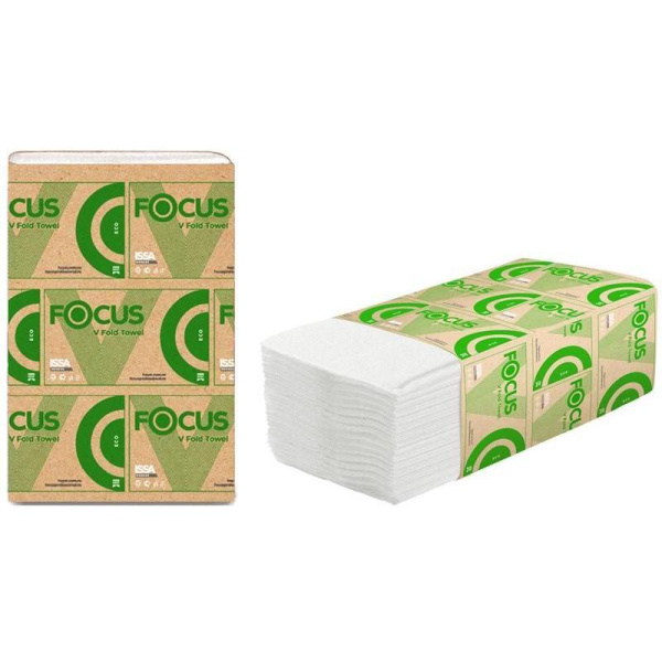 Полотенца бумажные листовые Focus Eco V-сложения 1-слойные 15 пачек по  250 листов (артикул производителя 5049976)