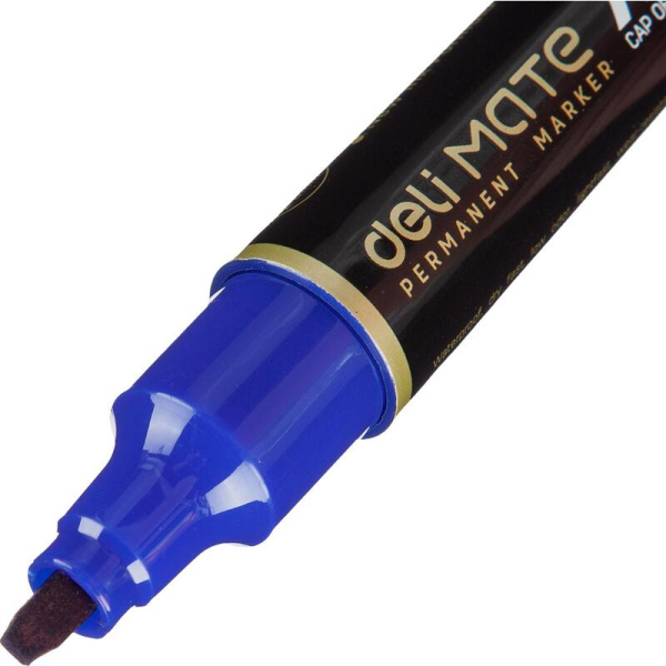 Маркер перманентный двусторонний Deli Mate синий (толщина линии 1.5-6  мм) круглый/скошенный наконечник