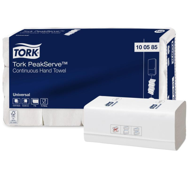 Полотенца бумажные листовые Tork PeakServe Н5 Universal Z-сложения 1-слойные 12 пачек по 410 листов (артикул производителя 100585)