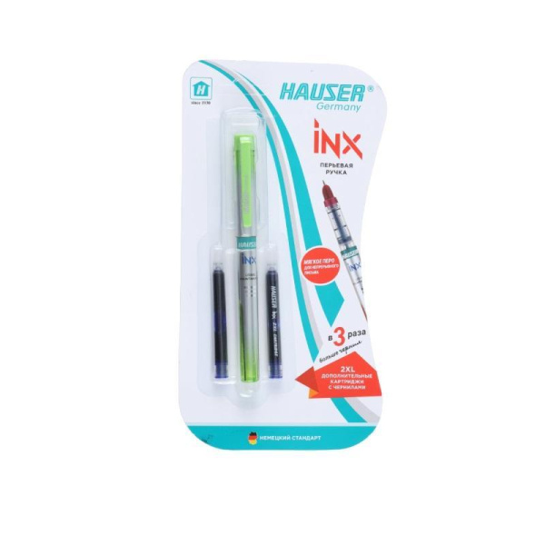 Ручка перьевая Hauser INX цвет чернил синий цвет корпуса  светло-зеленый  (два картриджа в упаковке)